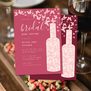 Bridal Wine Party Bordeaux Pink Butterflies Boho Invitation