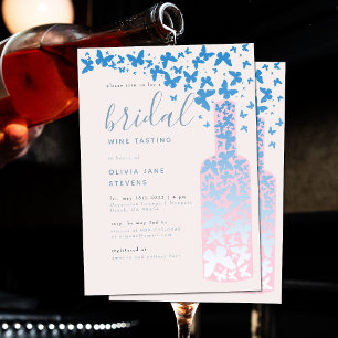 Bridal Wine Party Dusty Blue Pink Butterflies Boho Invitation