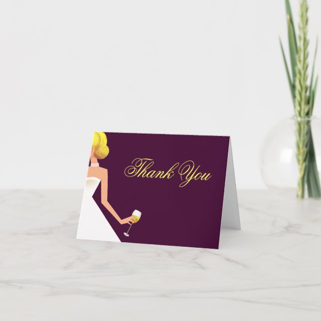 Bridal wine  thank you card purple with pearls (Front)