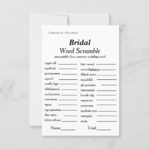 Bridal word scramble bridal shower game card