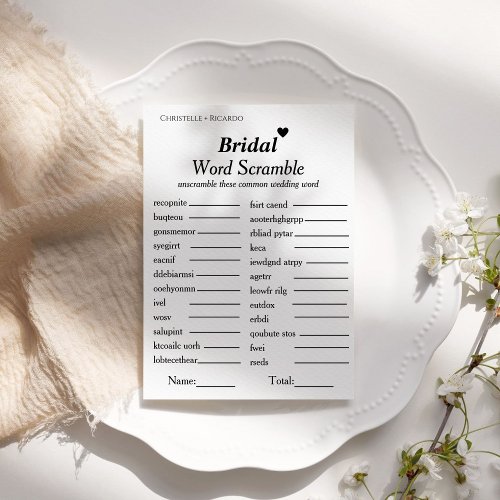 Bridal word scramble bridal shower game card