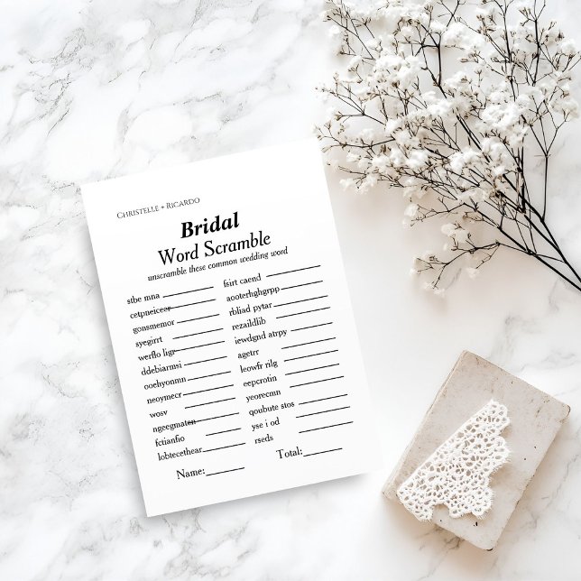 Bridal word scramble bridal shower game card (Creator Uploaded)