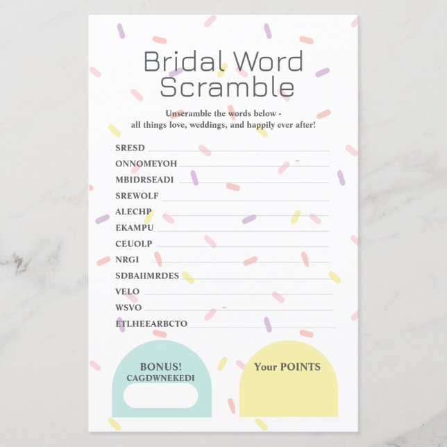 Bridal Word Scramble Game (Front)