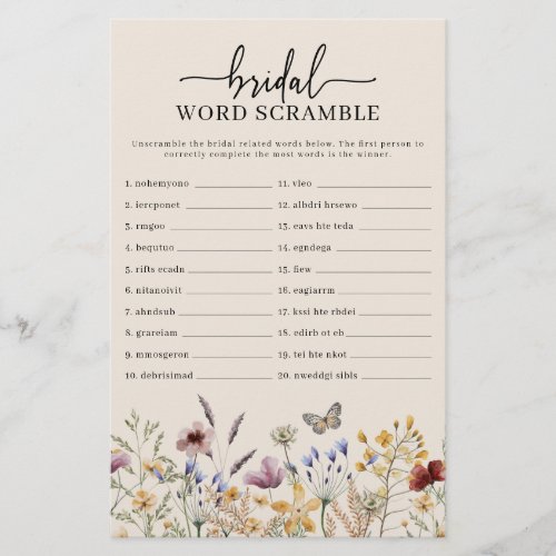 Bridal Word Scramble Game