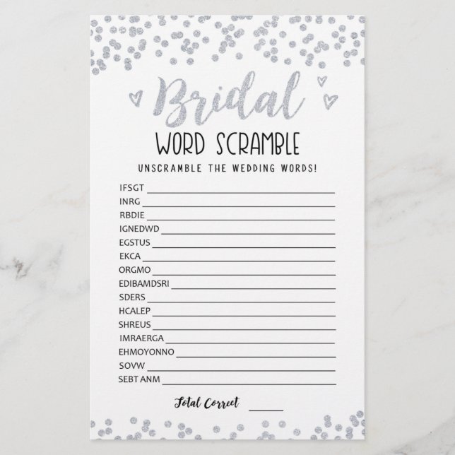 Bridal word scramble game with Answers (Front)