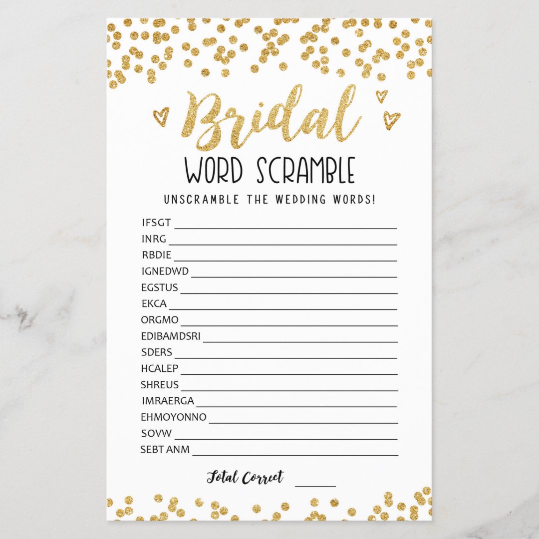 Bridal word scramble game with Answers | Zazzle