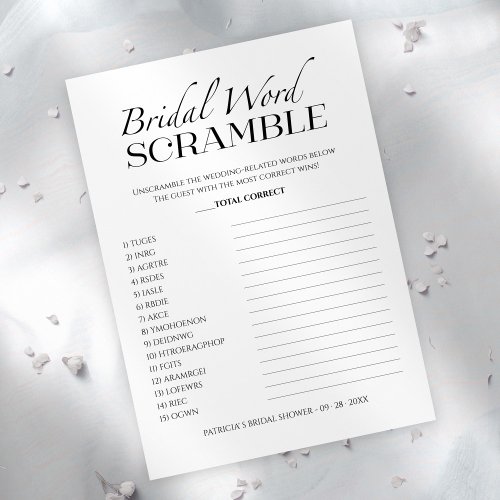 Bridal Word Scramble Minimalist Game card