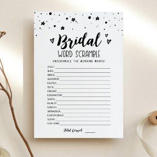 Bridal word scramble with Answers Game Card