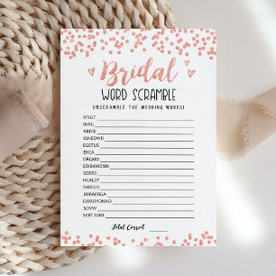 Bridal word scramble with Answers Game Card
