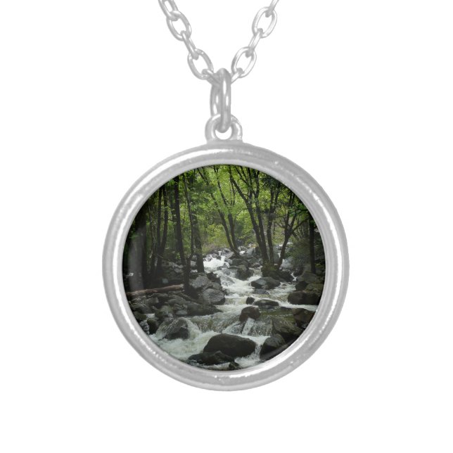 Bridalveil Creek in Yosemite National Park Silver Plated Necklace (Front)