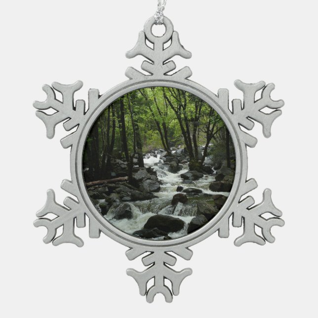 Bridalveil Creek in Yosemite National Park Snowflake Pewter Christmas Ornament (Front)