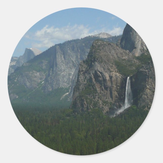Bridalveil Falls and Half Dome at Yosemite Classic Round Sticker (Front)