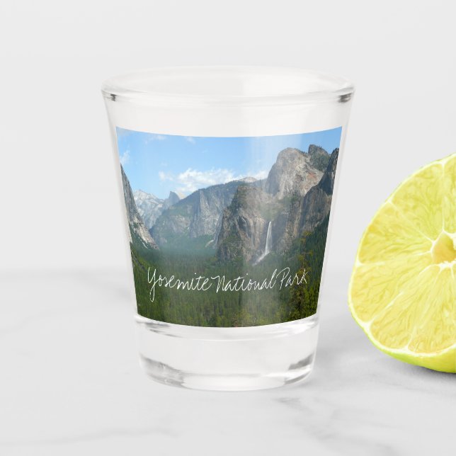 Bridalveil Falls and Half Dome at Yosemite Shot Glass (Front)