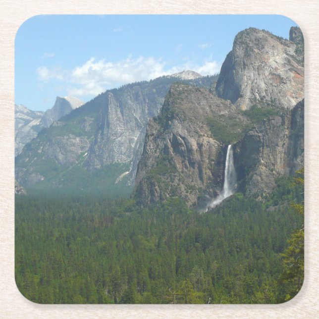 Bridalveil Falls and Half Dome at Yosemite Square Paper Coaster (Front)