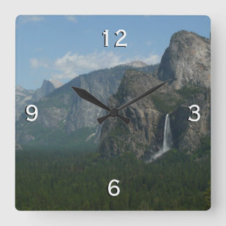 Bridalveil Falls and Half Dome at Yosemite Square Wall Clock