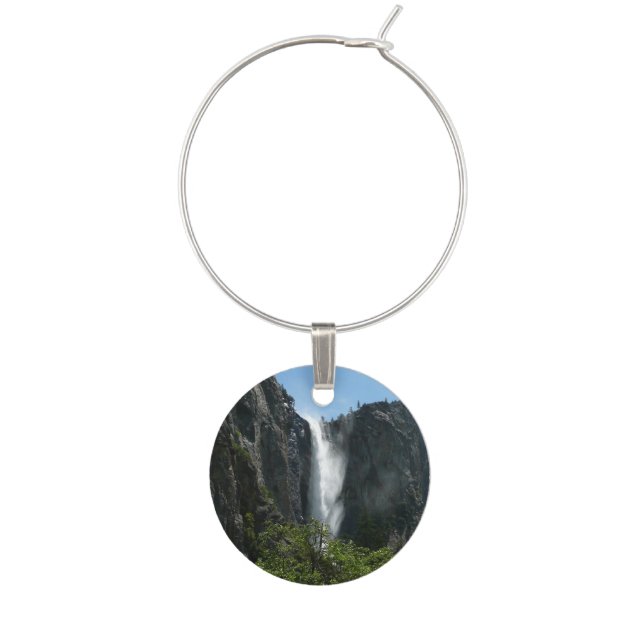 Bridalveil Falls at Yosemite National Park Wine Glass Charm (Front)