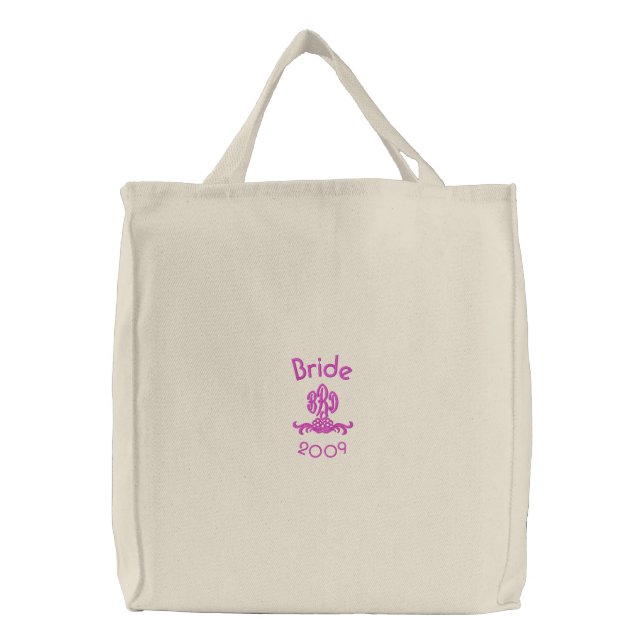 Bride - 2009-with your initials embroidered tote bag (Front)