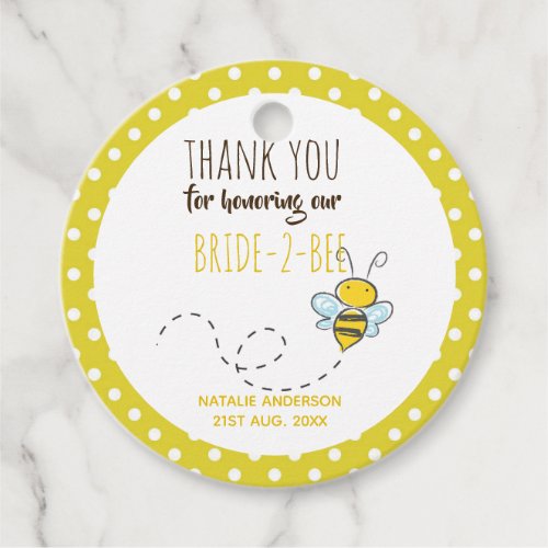 Bride 2 BEE Cute Yellow Polkadot Bridal Shower Favor Tags