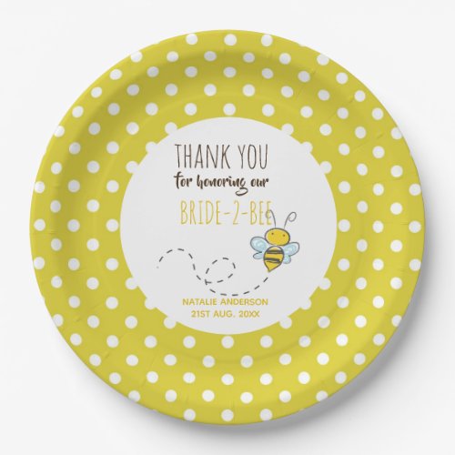 Bride 2 BEE Cute Yellow Polkadot Bridal Shower Paper Plates