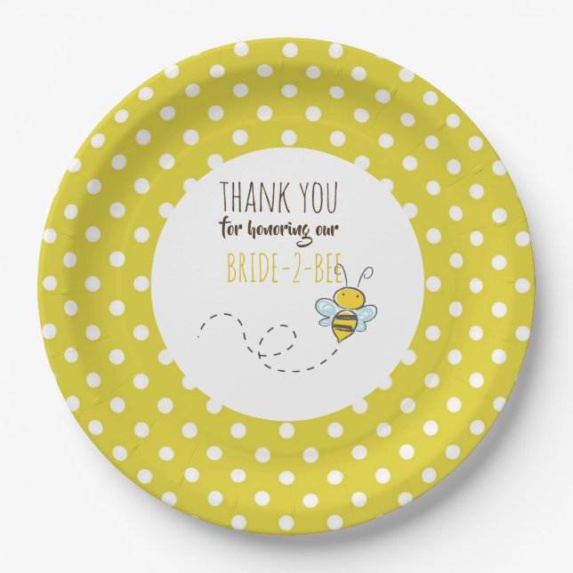Bride 2 BEE Cute Yellow Wedding or Bridal Shower Paper Plates (Front)