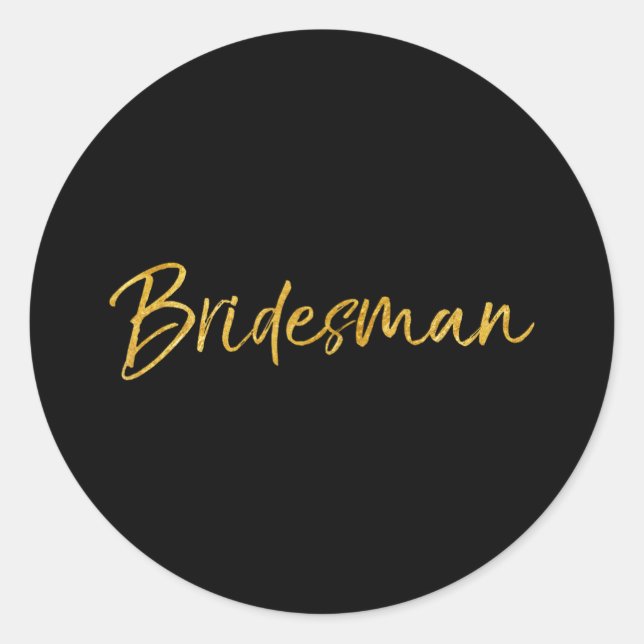 Bride &amp; Groom Wedding Design Studio Mens Black Classic Round Sticker (Front)