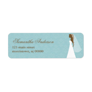 Bride and Blue Damask Bridal Shower Address Labels