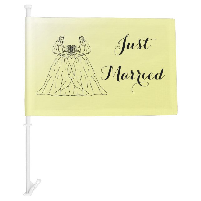 Bride and Bride Just Married Car Flag (Front)