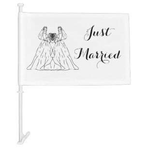 Bride and Bride Just Married Car Flag