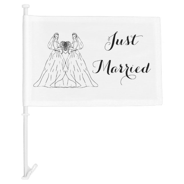 Bride and Bride Just Married Car Flag (Front)
