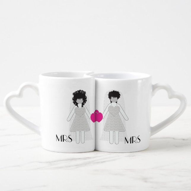 Bride and Bride Mrs and Mrs Coffee Mug Set (Back Nesting)