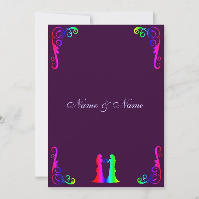 Bride and Bride - Rainbow and Purple Wedding Invitation (Front)