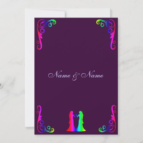 Bride and Bride - Rainbow and Purple Wedding Custom Announcements