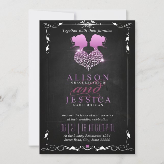 Bride and Bride - Two Brides Wedding  - Lesbian Invitation (Front)