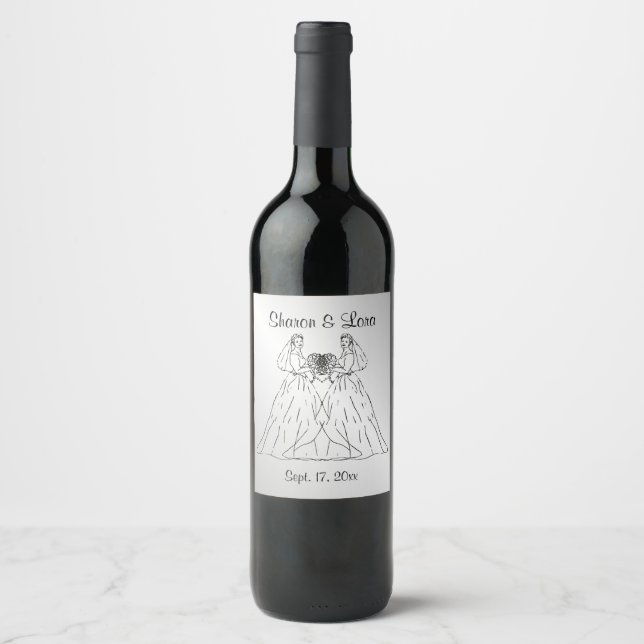 Bride and Bride Wedding Personalized Silver Wine Label (Front)