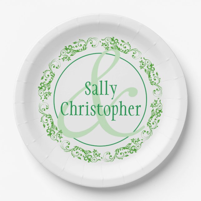 Bride and Bridegroom's Names Together Paper Plates (Front)