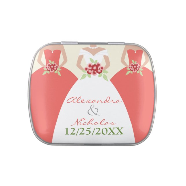 Bride and Bridesmaid Bridal Party Favors (coral) Jelly Belly Tin (Top)