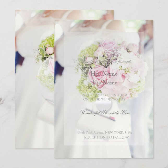 Bride and Flower Bouquet Wedding Invitation (Front/Back)