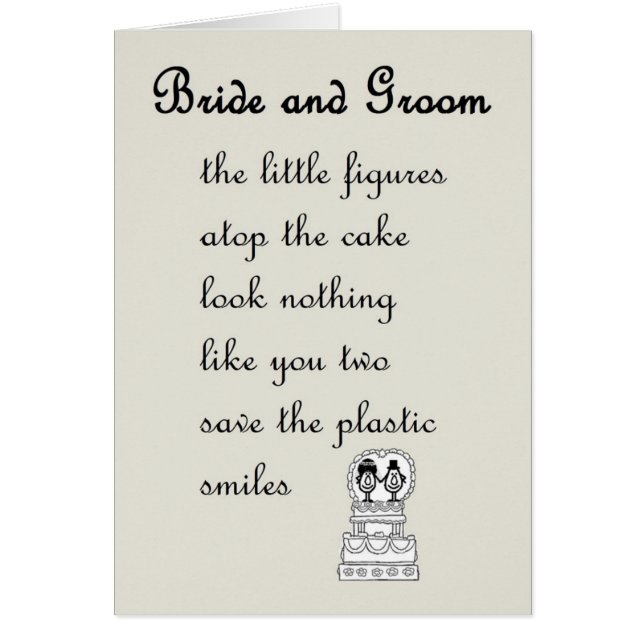 Bride and Groom - a funny wedding poem Cards (Front)
