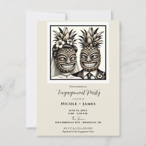 Bride and Groom Aloha Pineapple Tiki Engagement  Invitation
