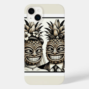 Bride and Groom Aloha Pineapple Tiki Head Wedding Case-Mate iPhone 14 Plus Case