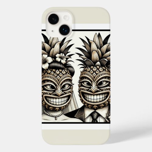 Bride and Groom Aloha Pineapple Tiki Head Wedding  Case_Mate iPhone 14 Plus Case