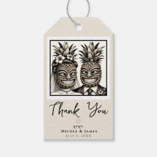 Bride and Groom Aloha Pineapple Tiki Head Wedding  Gift Tags