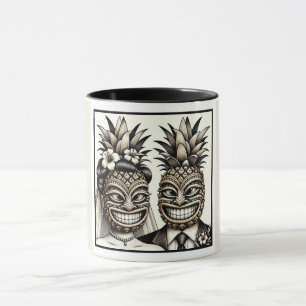 Bride and Groom Aloha Pineapple Tiki Head Wedding Mug