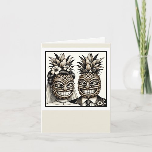 Bride and Groom Aloha Pineapple Tiki Head Wedding  Thank You Card