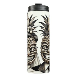 Bride and Groom Aloha Pineapple Tiki Head Wedding Thermal Tumbler