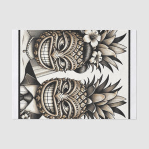 Bride and Groom Aloha Pineapple Tiki Head Wedding Tissue Paper