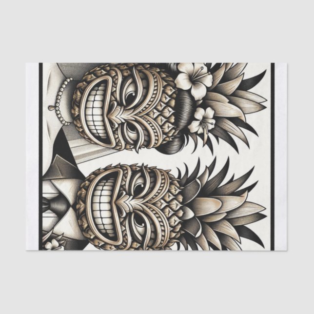 Bride and Groom Aloha Pineapple Tiki Head Wedding  Tissue Paper (Front)