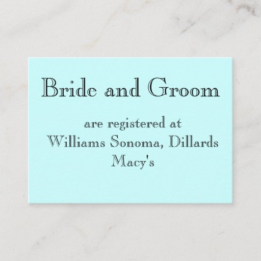 Customizable Bride and Groom, are registered at... Business Card Template
