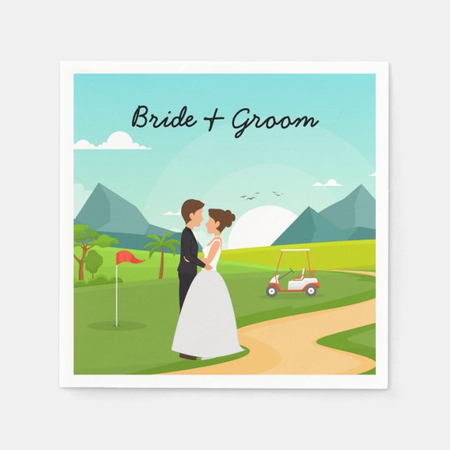  Bride and Groom at Golf Course  Golfer Wedding Napkins (Front)