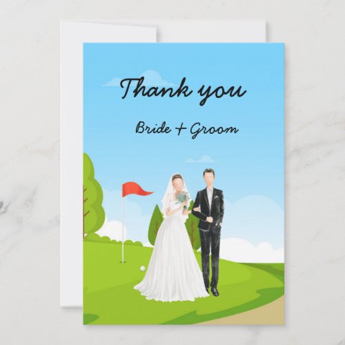  Bride and Groom at Golf Course   Thank You Card